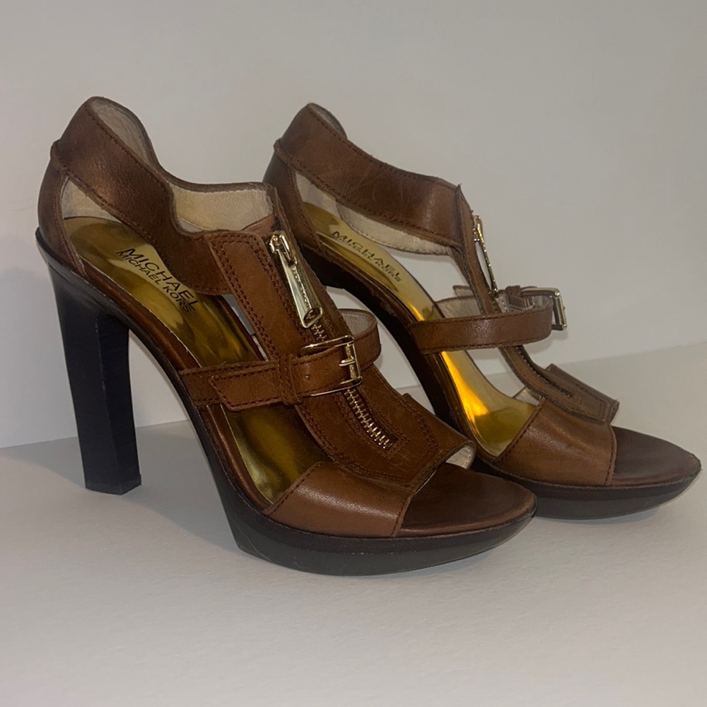 Michael Kors Leather Zippered Heels 9 brown